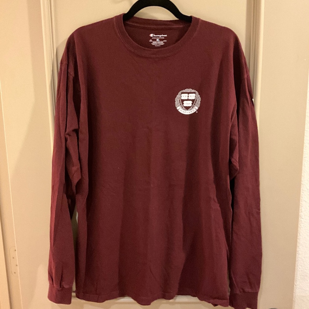 Champion Harvard University Long Sleeve Maroon Cotton Crewneck Tee Shirt XL